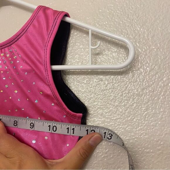 KB gymnastics acro tumbling spandex pink foil leotard child 9/10 - Picture 5 of 8